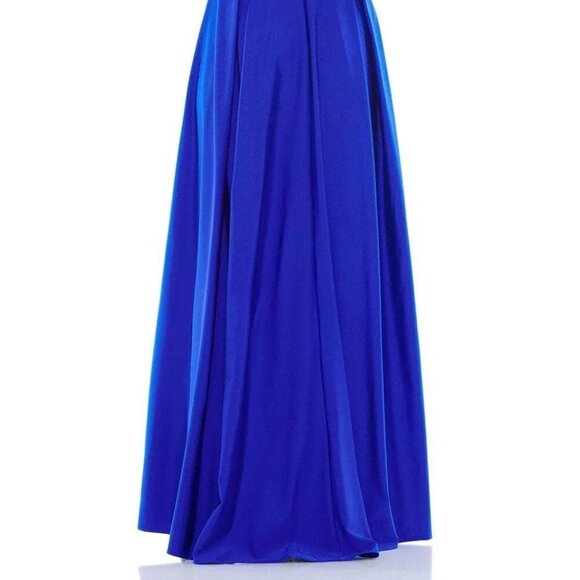 Mac Duggal Royal Blue V-Neck Ruched Sleeveless Gown - Picture 4 of 5